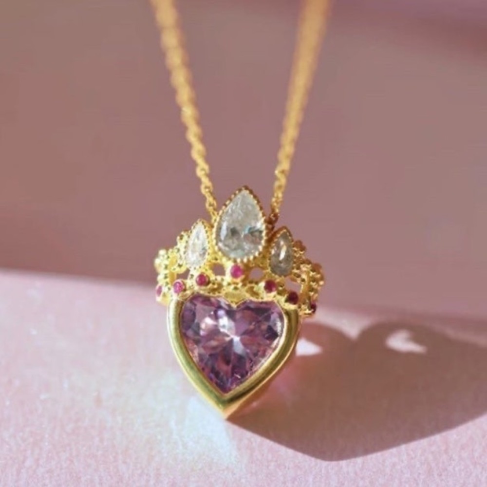 Barbie Rapunzel Crown Princess Necklace Crystal Pendant Purple Crystal T… - Picture 2 of 4